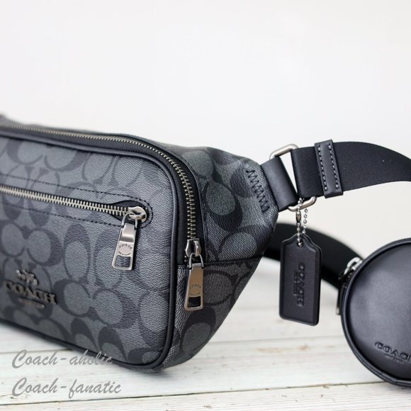 NWT Coach Elias Belt Bag In Signature Canvas Gunmetal/Charcoal - Picture 8 of 13